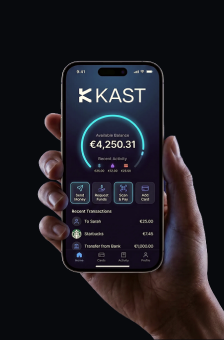 Aplicativo móvel KAST mostrado em um telefone
